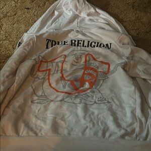True Religion White Hoodie with Orange Accents